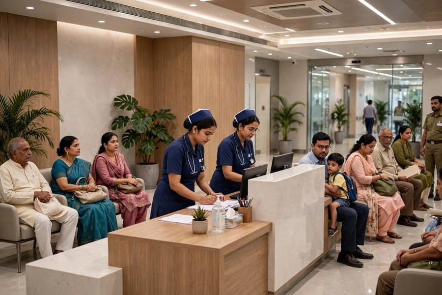 Hospital floor / control room — wide shot